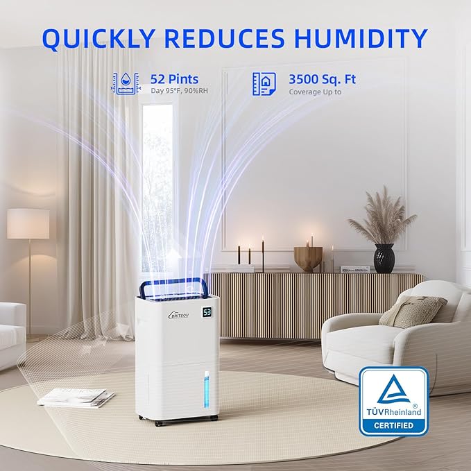 Britsou 50 Pints Dehumidifier for Basement with Drain Hose - Quiet Smart Operation with 3 Modes, 24HR Timer - Ideal for Home Bedroom, Bathroom, Small to Large Rooms - Image 2