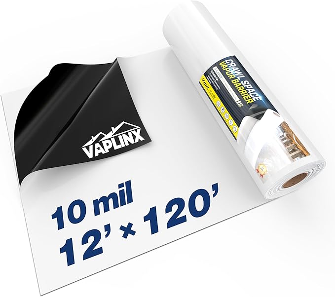 Crawl Space Vapor Barrier - 10 Mil Vapor Barrier - (12' x 120'), Tear Resistant, Heavy Duty Vapor Barrier Plastic, Drop Cloth Moisture Barrier Plastic Sheeting Covering for Crawlspace Encapsulation by VAPLINX