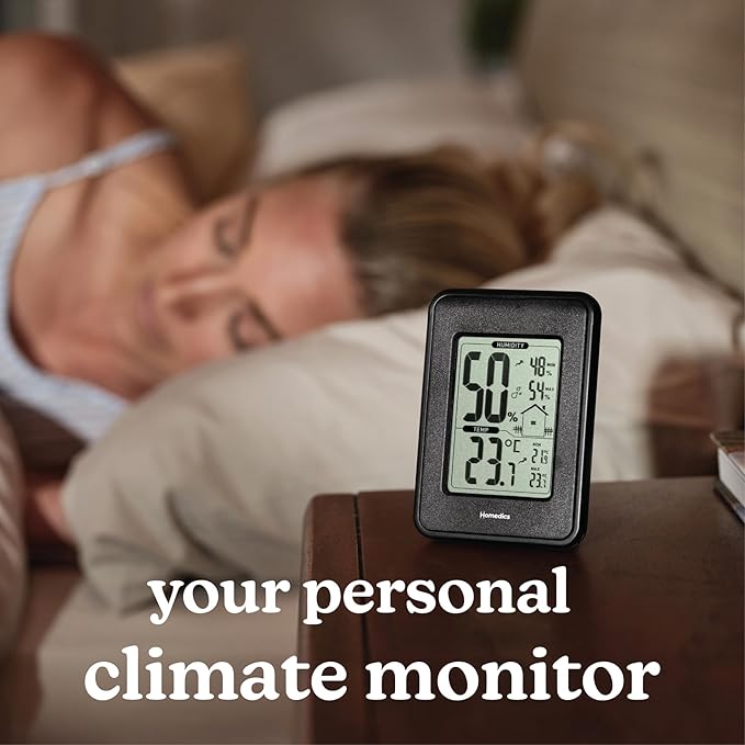 Homedics HM100 Indoor Humidity Monitor, Easy-Read Hygrometer to Monitor Indoor Air Comfort, Fahrenheit and Celsius, Battery-Operated Room Thermometer for Home - Image 5