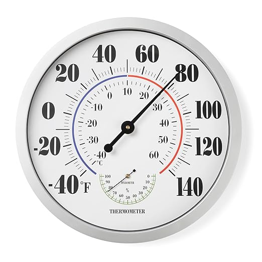 Indoor Outdoor Thermometer Wall Large Numbers Thermometer No Battery 12" Hanging Digital Weather Hygrometers for Home Garden Outside Patio Decor (Silver) by LUBYBG