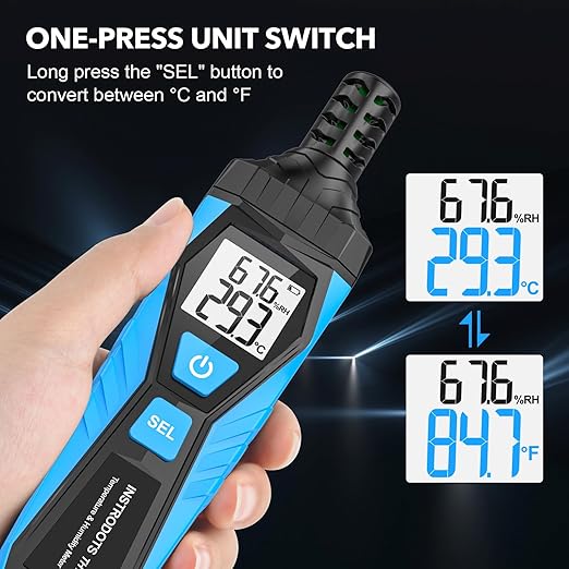 Temperature Humidity Meter - Handheld Thermometer Hygrometer with Ambient, Dew Point, Wet Bulb, High Precision Wet Bulb Thermometer, Dual Display Temperature & Humidity with LCD Backlight - Image 5