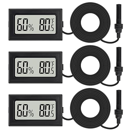 3Pcs Mini Digital Thermometer Hygrometer with Probe Electronic Temperature Humidity Gauge Meters Indoor LCD Display Fahrenheit for Humidors,Greenhouse,Garden,Incubator Reptile Terrarium by Unknown