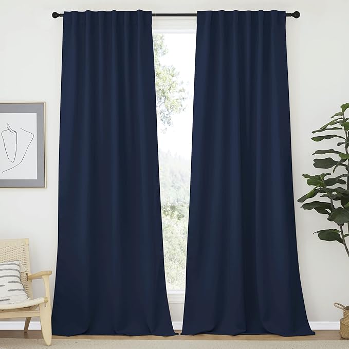 NICETOWN Blackout Curtains Shades Window Drapes - (Navy Color) W52 x L90, Double Panels, Blackout Draperies Window Treatment for Living Room by NICETOWN