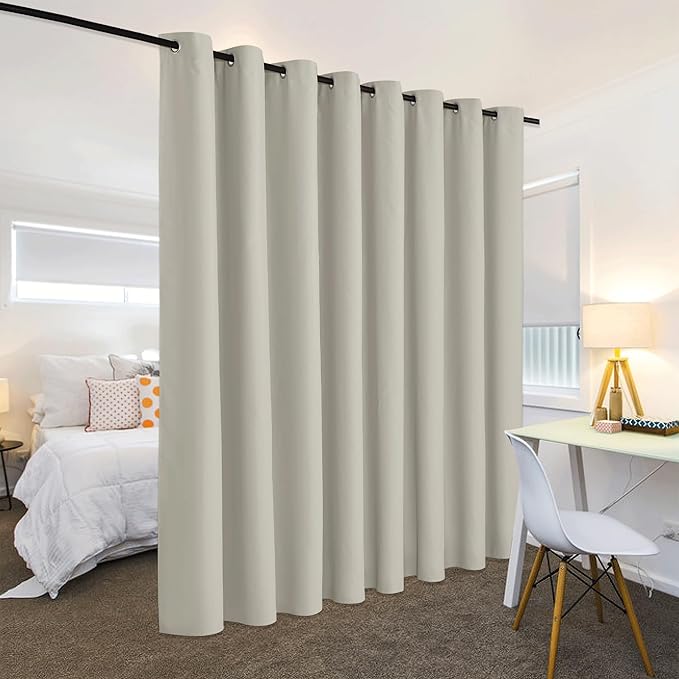 RYB HOME Blackout Office Room Divider Energy Efficient Furniture Protected Large Panel for Wall Space, Easy Hang on Rods or with Hooks for Dressing Room, Wide 15ft x Long 8ft, Natural, 1 Panel - Image 3