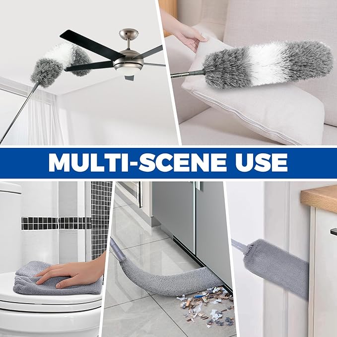 4 Pcs Dusters for Cleaning, 2 in 1 Microfiber Dusters and Retractable Gap Dust Cleaner with 1 Microfiber Dusting Cloths Long Handle 30-100 Inches Extension Pole for Ceiling Fan Cleaning Supplies - Image 5