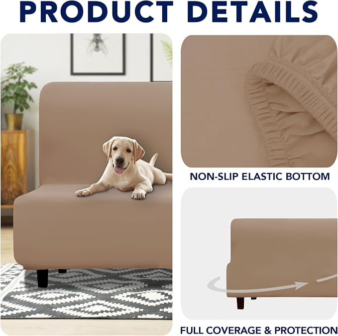 PureFit 100% Dual Waterproof Couch Cover Slipcovers for Couches and Sofas - Stretch Non Slip Fleece Sofa Covers Washable, Leakproof Furniture Protector for Kids, Pets, Dog (Futon, Camel) - Image 4