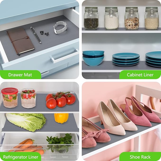 Shelf Liners for Kitchen Cabinets Refrigerator Liners Waterproof & Oil-Proof Kitchen Cupboard Liner Plastic Drawer Mats EVA Non Adhesive Fridge Liner for Shelves Gray 11.8 x 59 Inch - Image 3