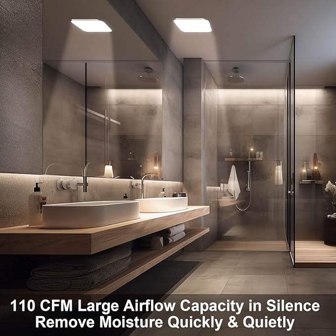 Bathroom Exhaust Fan with Light 110 CFM Quiet with Color Change, 3000K/4000K/5500K 1000LM Household Ventilation Fan Light Combo, Energy Saving Ceiling Mount Bathroom Extractor, Memory Function - Image 2