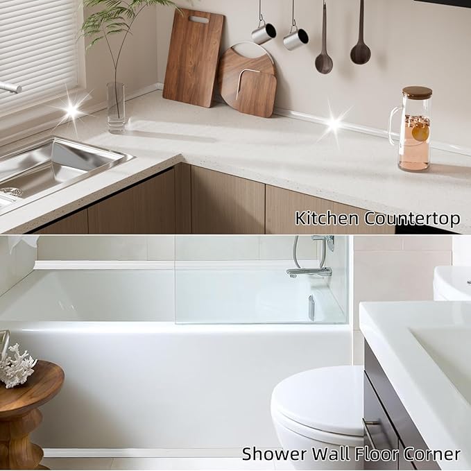 78 inch Shower Threshold Water Dam Barrier Water Stopper, Glass Shower Door Bottom Seal Strip, Silicone Rubber Kitchen Sink Splash Guard for Countertop, Bathtub, Bathroom（White） - Image 6