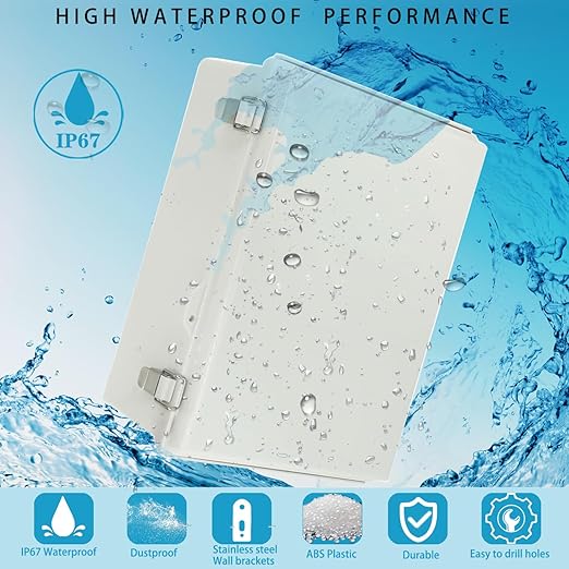 Outdoor Waterproof Electrical Box Junction Box Weatherproof IP67 ABS Plastic Enclosure Switch Router Project Box Electronics Enclosure with Mounting Plate Wall Bracket Grey 14.6"x10.6"x5.9" - Image 2