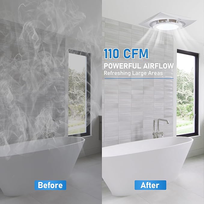 Bathroom Exhaust Fan with Light, 8 Inch Bathroom Ventilation Fan, 110 CFM 1.0 Sones Quiet Exhaust Fan For Home, Exhaust Ventilation Fan Light Combo Ceiling Mount - Image 2