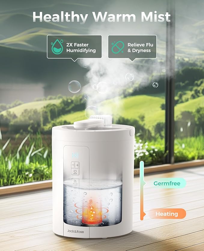 3L Stainless Steel Humidifier for Bedroom, Warm Mist Humidifiers Easy Clean, Steam Humidifier for Living Room, Whisper-Quiet and Filterless, with Sleep Mode and Timer, Auto-off Setting - Image 3