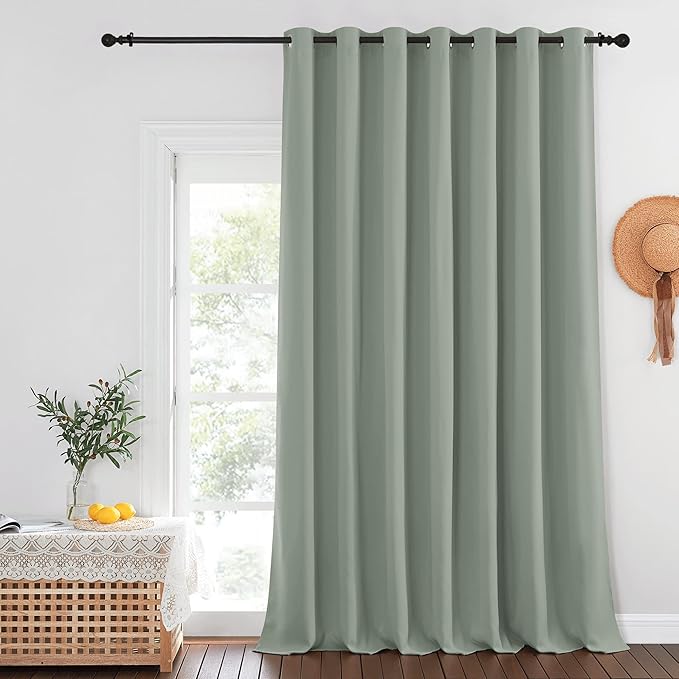 NICETOWN Sage Green Sliding Door Curtains 95 inches Long - Grommet Blackout Room Darkening French Door Sound Reducing Thermal Curtain for Living Room/Bedroom (W100 x L95, 1 Panel) - Image 2