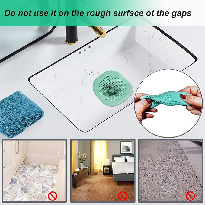Hair Drain Catcher,Square Drain Cover for Shower Silicone Hair Stopper with Suction Cup,Easy to Install Suit for Bathroom,Bathtub,Kitchen 2 Pack (Green) - Image 2