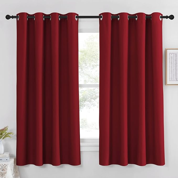 NICETOWN Room Darkening Blackout Red Curtain - (Burgundy Red) Home Decor Energy Smart Thermal Insulated Window Treatment Drape/Drapery for Kitchen, 52x63 Inch,1 Piece by NICETOWN