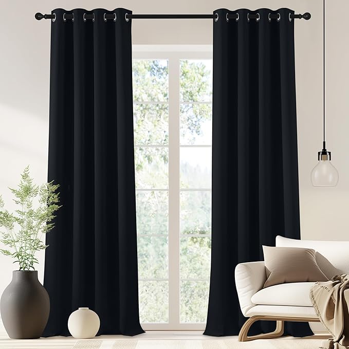 NICETOWN Black Blackout Curtain 90 inch Length - Grommet Thermal Insulated Window Treatments Light & Sound Blocking Drapes for Living Room/Doorway, W46 x L90, 1 Panel by NICETOWN