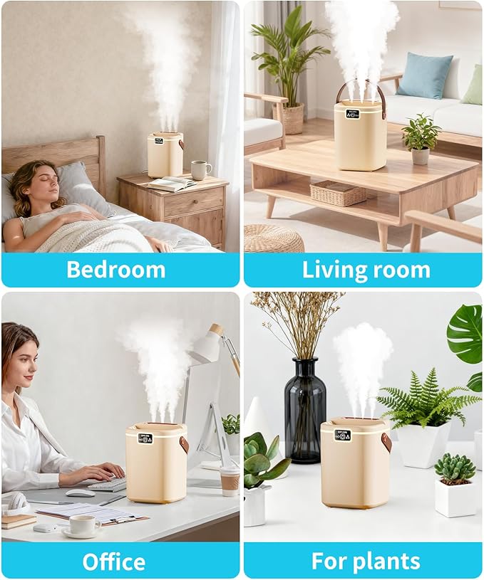 Air Humidifier for Bedroom with Three Spray, 2L Quiet Cool Mist Humidifier for Plants Dorm Room Office Home Car Personal Humidificador with Top Water Inlet & 4 Mist Modes & Night Light - Image 6