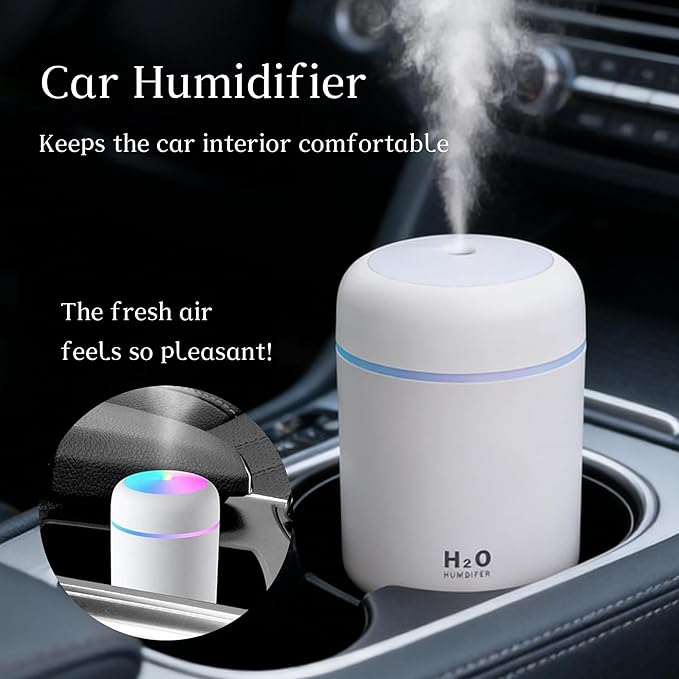 300ml USB Cool Mist Small Humidifier with Colorful Lights,Portable Mini Humidifier, Perfect for Bedroom, Office, Plants, travel & Car, White - Image 4