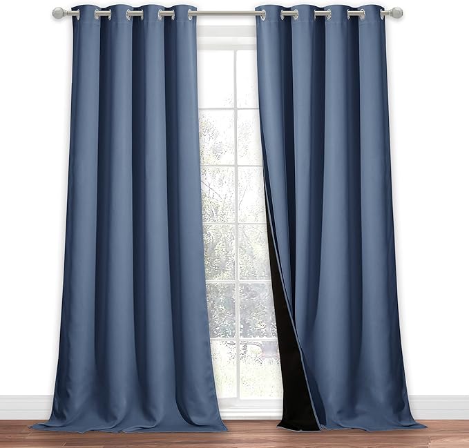 NICETOWN 100% Blackout Blind, Laundry Room Decor Window Treatment Curtains, Thermal Insulated Energy Smart Drape and Drapery for Villa, Hall and Studio, Stone Blue, 1 PC, 52 inches x 95 inches - Image 2