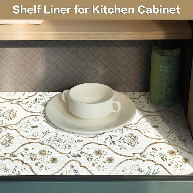 Drawer and Shelf Liner for Kitchen Cabinets Non-Adhesive Drawer Liners Strong Grip Floral Shelf Liners Non-Slip Cabinet Liner,Waterproof Kitchen Cabinet Liners for Shelves,12IN × 16.4FT - Image 8