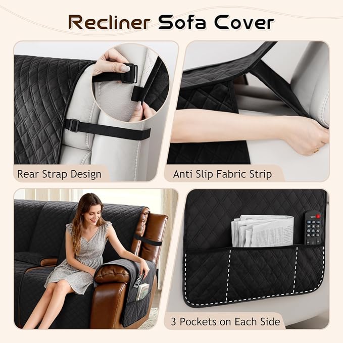 Arfntevss Waterproof Recliner Sectional Couch Covers for Reclining L Shape Sofa Cover Non Slip Washable L Shaped Slipcover Sets for Dog Furniture Protector (5 Seat with 2 Console Cover, Black) - Image 4