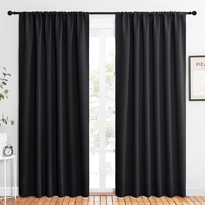 NICETOWN Black Blackout Curtain Blinds - Solid Thermal Insulated Window Treatment Blackout Drapes for Bedroom (2 Panels, 62 inches Wide by 84 inches Long) by NICETOWN
