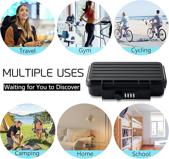 Security Case LockBox with Code, Portable Safe Box with Removable Chain Combination Lock Box Mini Anti-Theft Travel Safe Waterproof Lockable Box for Gym Hotel Dorm Home Car Pool Beach - Image 4
