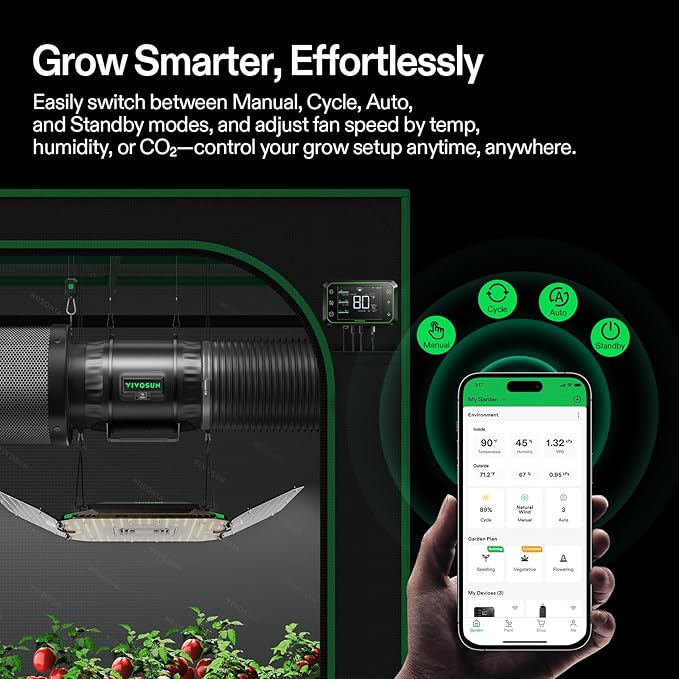 VIVOSUN T8 8" Inline Duct Fan & 3 Cycle Modes E12 Speed Controller, AeroZesh Grow Tent Kit Ventilation Fan with 832 CFM EC Motor, Programmable Exhaust Fan for Heating Cooling Booster, Hydroponics - Image 7