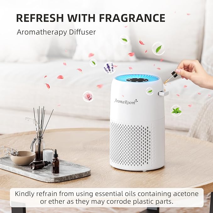 AromaRoom Air Purifiers for Bedroom with True HEPA13 Filters 3-in-1, Pet Air Purifier with Aroma Pad for Wildfires Smoke Pollen Dander, 22dB Quiet Air Cleaners for Baby Room Office Dorm - Image 5