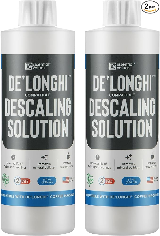 Essential Values Descaling Solution Compatible with De Longhi - Coffee Descaler - Coffee Maker Cleaner - Kettle, Espresso Machine Cleaning - 12 Month Supply 2-Pack by EssentialValues