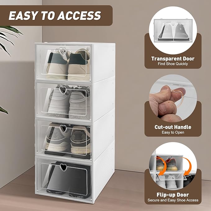 Bitodd 20Pcs Large Plastic Shoe Storage Boxes, Simple Modern Lightweight and Foldable Shoe Organizers, Easy to Access Shoe Horn for Store Flat Casual Footwear and Sneakers - Image 3