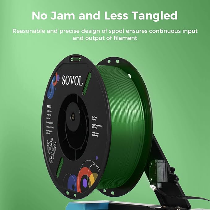 Sovol 3D Printer PETG Filament 1.75mm 1KG (2.2lbs), High Precision, Strong Toughness, Wiring Tightness, Dimensional Accuracy +/- 0.03 mm, 3D Printing PETG Filaments, Green - Image 5
