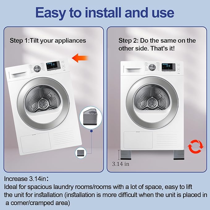 4Pcs Anti Vibration Pads for Washing Machine, Stops Washer Dryer Moving, Prevents Noise, Vibration Transfer, Antivibration Stabilizer Support Feet (Increase3.14in) - Image 4
