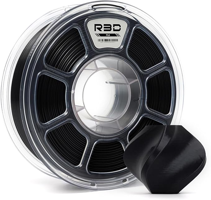 R3D PLA Filament 1.75mm, 0-370 mm/s High Speed PLA Printing, Dimensional Accuracy +/- 0.02mm, 1KG (2.2lbs) Clear Plastic Spool 3D Printer Filament (Black) by R3D