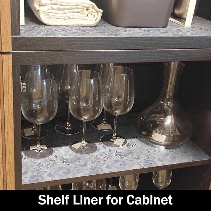 Blue Peony Shelf and Drawer Liner for Kitchen,Non-Adhesive and Strong Non-Slip Floral Cabinet Drawer Liners for Kitchen Shelf, Waterproof Cupboard Liners,Easy to Clean,12IN x 10FT - Image 4
