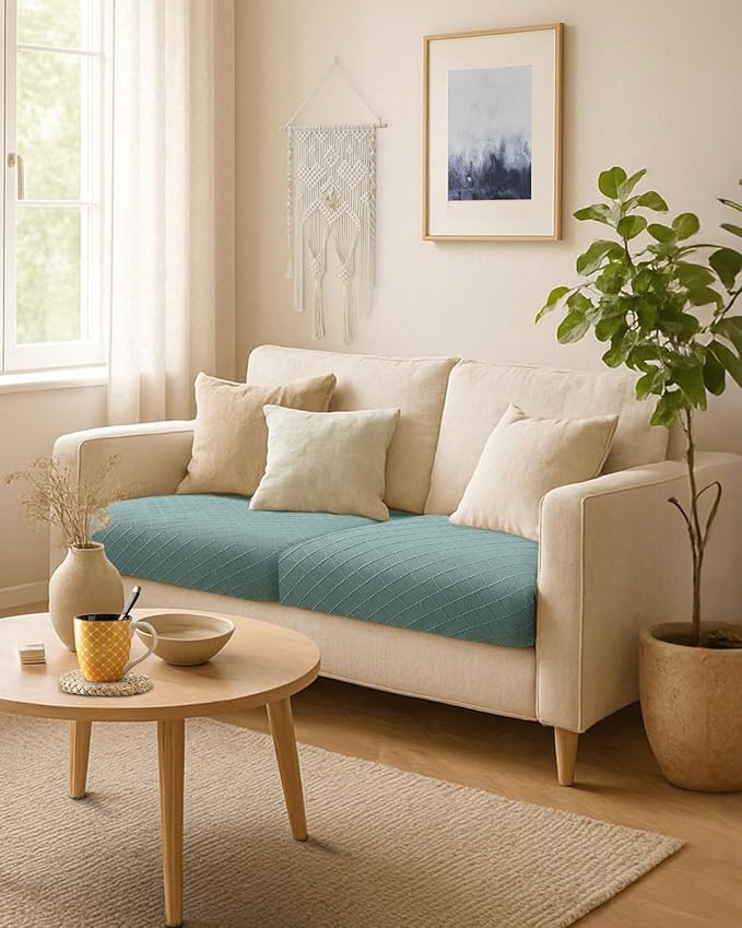 Fuloon Waterproof Seat Cushion Covers 2 PCS, Stretch Sofa Cushion Slipcovers Couch Covers Solid Washable Furniture Protector Suitable for Armchair Loveseat Sofa (Sage Green) - Image 2