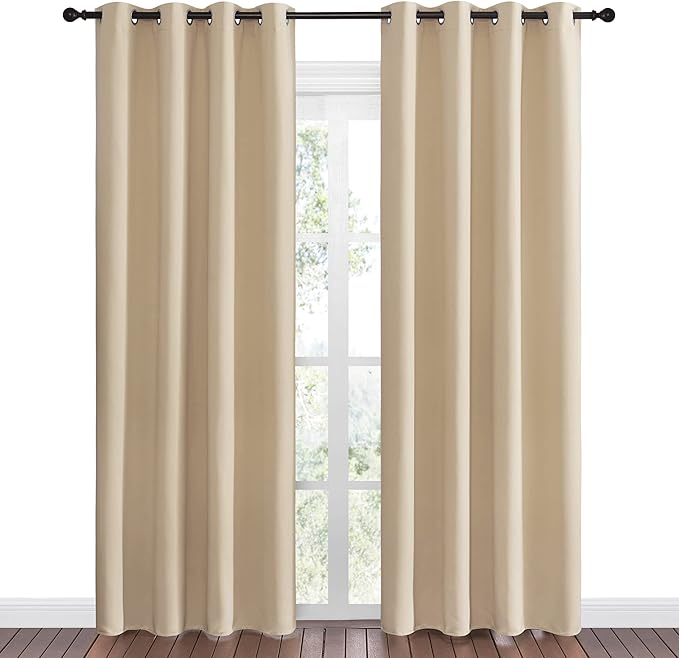 NICETOWN Bedroom Room Darkening Draperies - Home Fashion Thermal Insulated Solid Grommet Room Darkening Window Curtains for Hall Room (1 Pair, 55 inches Wide by 86 inches Long, Beige) - Image 2