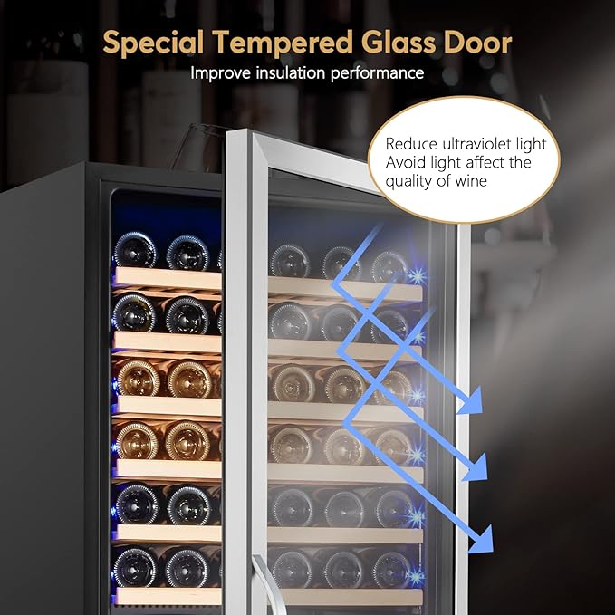 24 Inch Wine Cooler Fridge Dual Zone, Professional Large Capacity High Wine Refrigerator with Powerful Compressor, Quiet Operation and Elegant Design-KMHJ408D - Image 4