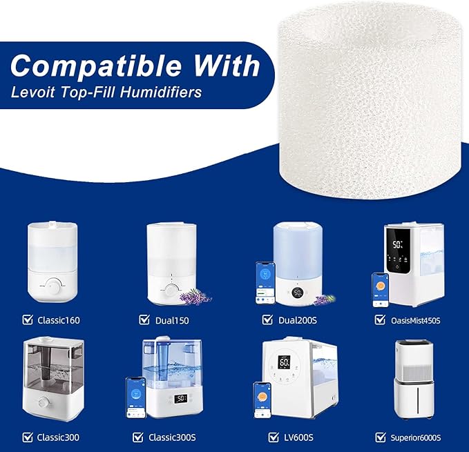 Top-Fill Humidifier Replacement Filter Compatible with Levoit Dual150 Dual200S Classic160 Classic300(S) LV600S LV600HH OasisMist450S OasisMist600S Superior 6000S - 10 Filters and 2 Clean Fish - Image 2