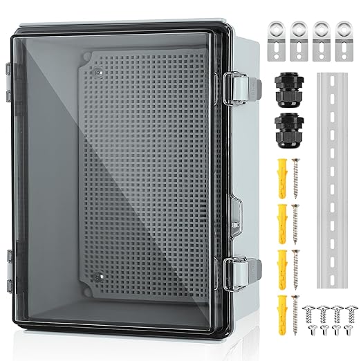 Waterproof Electrical Junction Box, IP67 ABS Plastic Junction Box Enclosure with Aluminum DIN Rail, Mounting Plate, Wall Brackets for WiFi Electronics Project, Clear (16.1''×12.2''×7.1'') by TOTUFY