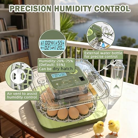 XOTTI Incubator for Hatching Egg, 12 Egg Incubators with Temperature and Humidity Control, Automatic Turner, Candler, 360° Viewing for Dry Hatch Chicken, Duck, Quail, Goose, Parrot and Pigeon - Image 3