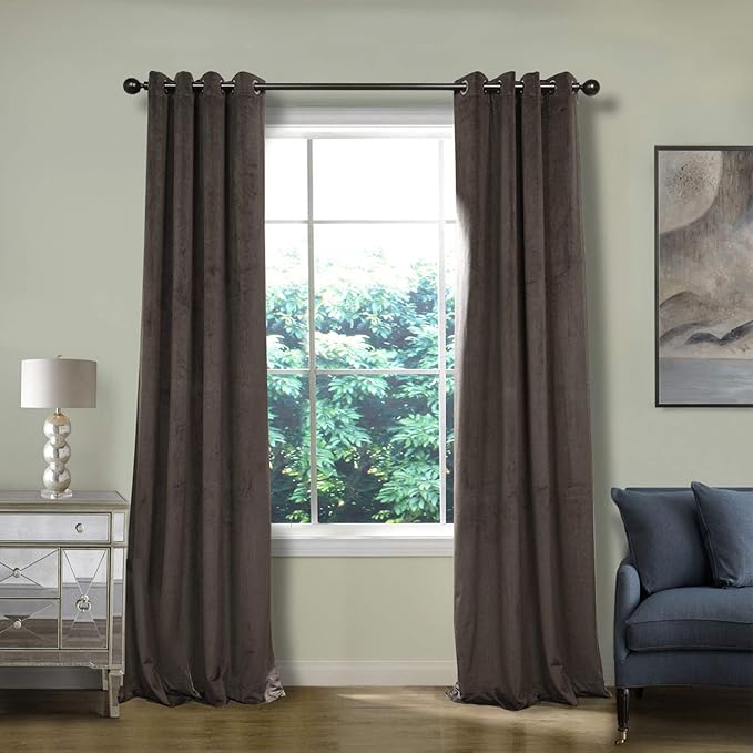 ChadMade Extra Wide Blackout Lined Premium Velvet Curtain Brown 120Wx84L Inch (1 Panel), Eyelet Grommet for Livingroom Bedroom Theater Studio, Leon Collection by ChadMade
