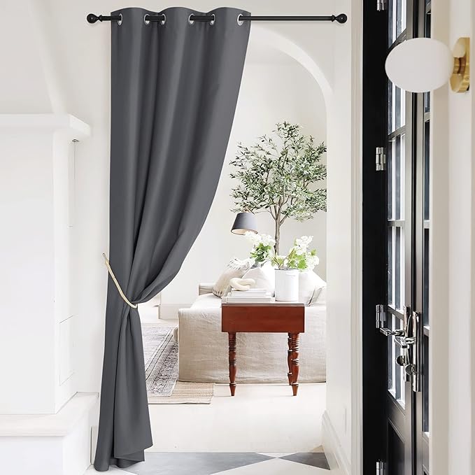 NICETOWN Blackout Doorway Curtains Privacy, Grommet Closet Curtain for Bedroom, W42 x L95 Inch Solid Temporary Door Cover Curtains, Room Divider Window Curtain Drape, 1 Panel, Grey - Image 2