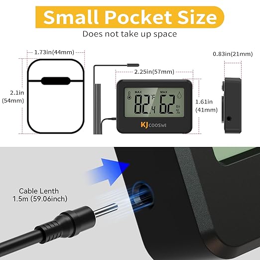 3PCS Mini Digital Hygrometer and Thermometer Reptile Thermometer with Extend Probe (Only Temperature) Indoor Temp and Humidity Meter with Magnet - Image 2