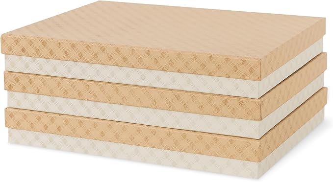 Soul & Lane Document Storage Boxes - Set of 3 (13.2" x 9.8" x 1.8"), Versatile Photo & Craft Organizer for Home & Office, Stackable Cardboard Storage for Letters, Files & Memorabilia, Geometric Check by SoulLane