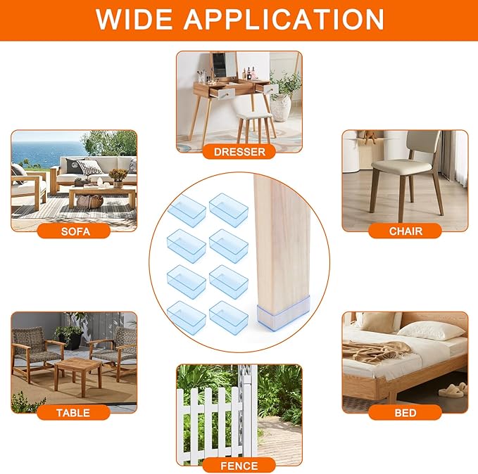(8 PCS) 2x4 Wood Post Rubber End Caps (1.57" x 3.15") – Waterproof and Weather-Resistant Rubber Caps for Table Legs, Chair Legs, Armrests, and Outdoor Lumber Posts (Transparent) - Image 7