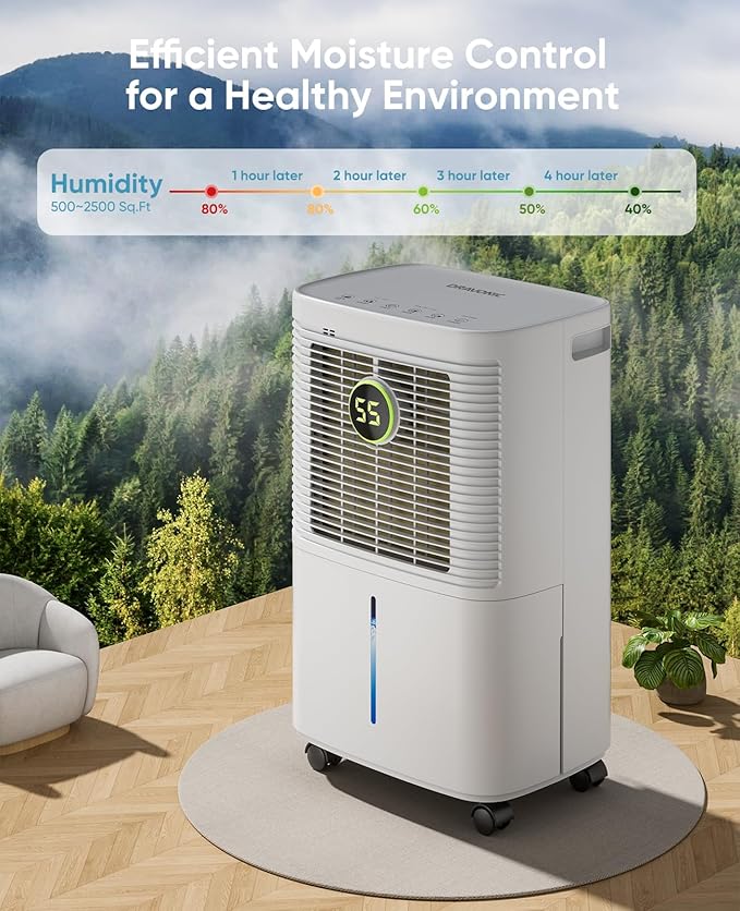 34 Pints Dehumidifier for Basement and Home, Quiet 3-Mode Operation with Continuous Drain Hose, 0.5 Gal Tank, Auto Defrost and 24H Timer for Bedrooms and Bathrooms (White, 34 Pints) - Image 3
