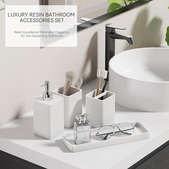 White Bathroom Set, White Bathroom Accessories Set with Shower Curtain and Rugs, Bath Towel Set, Natural Loofah Sponge, Soap Dispenser, Toothbrush Holder, Bathroom Tumbler and Tray for Bathroom - Image 6