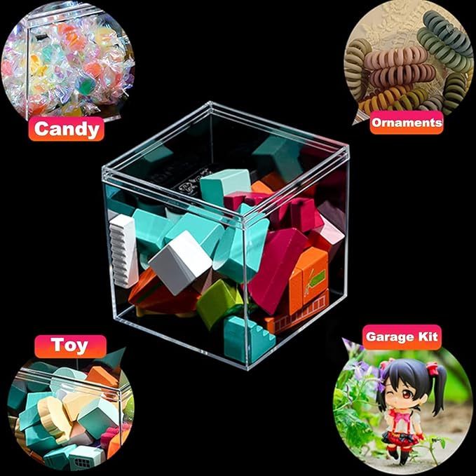 Acrylic Box 2 Packs 3 * 3 * 3 Inch Clear Square Cube Display Case, Multi-Purpose Storage Box Container Acrylic Decorative Boxes with Lids for Birthday Valentine's Day Party Favor - Image 5