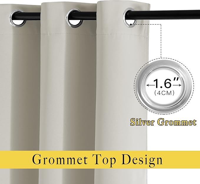 NICETOWN Blackout Natural Curtain for Living Room - Grommet Thermal Insulated Solid Room Darkening Thermal Curtain Drape Sound Reducing for Bedroom/Living Room (1 Panel, W66 x L84) - Image 3